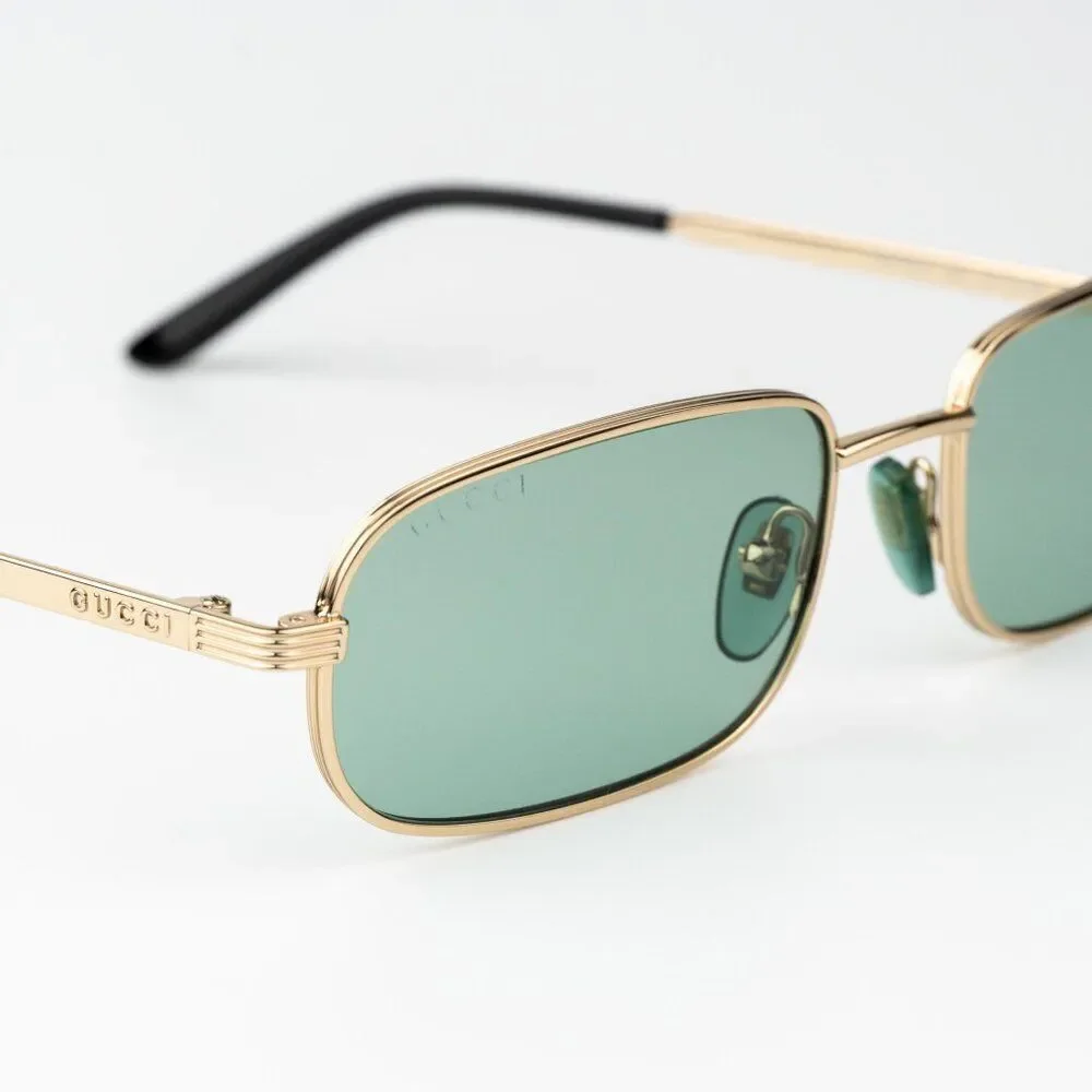 Gucci Women Sunglasses Gold Green Rectangle GG1457S 005 BRAND NEW